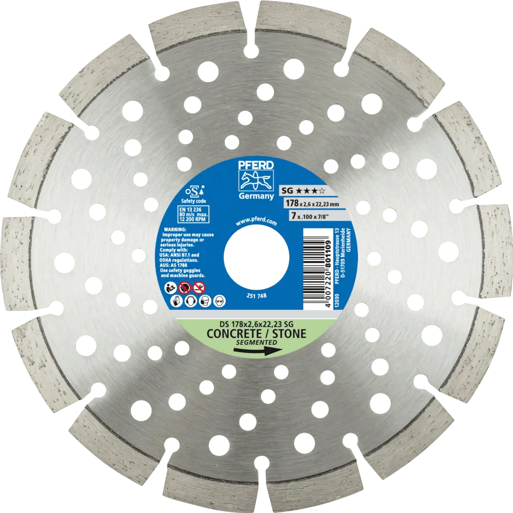 Produktfoto 1 von PFERD TOOLS Diamant-Trennscheibe DS 178x2,6x22,23 mm SG für schnelles Trennen von Stein und Beton