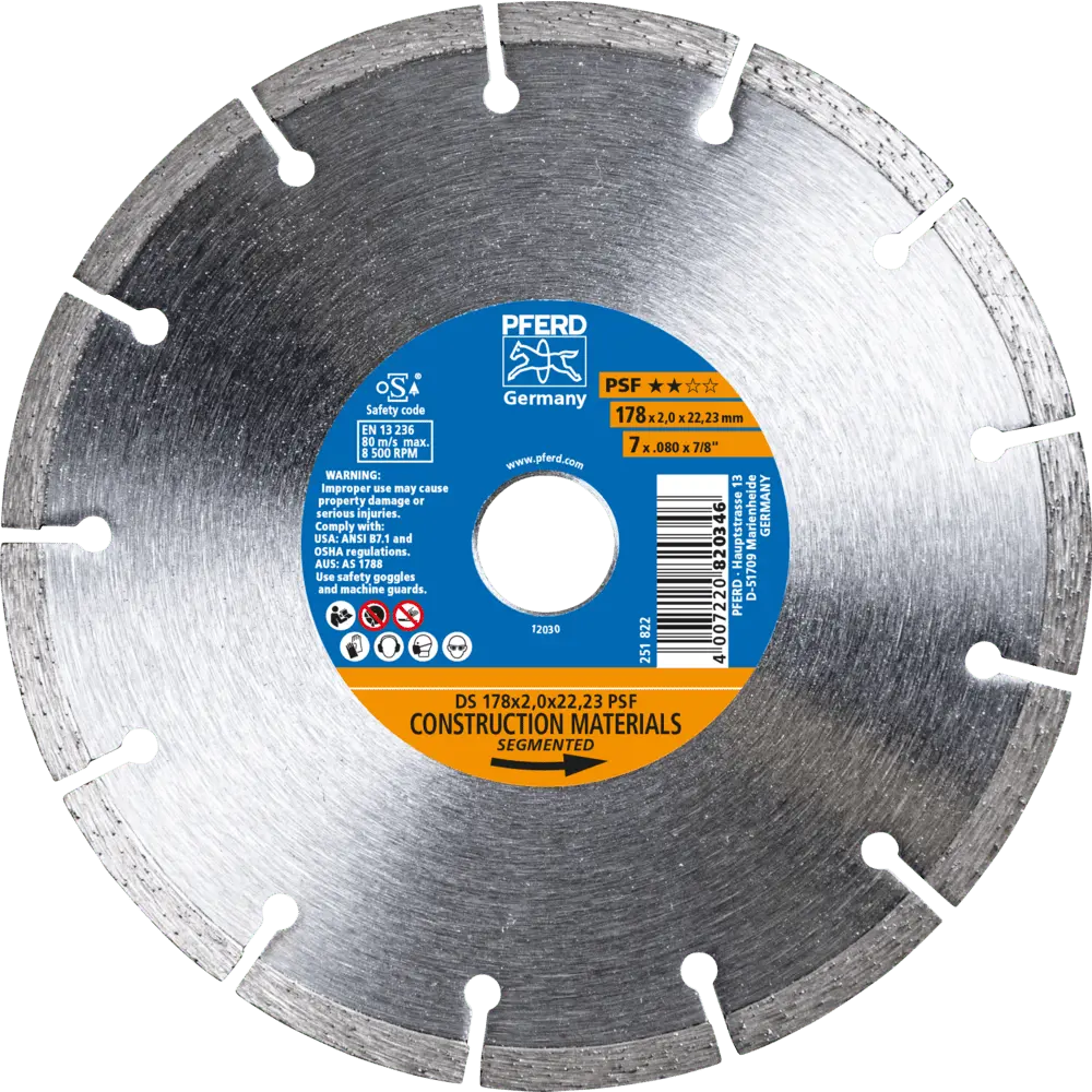 Produktfoto 1 von PFERD TOOLS Diamant-Trennscheibe DS 178x2,0x22,23 mm PSF für schnelles Trennen von Stein und Beton