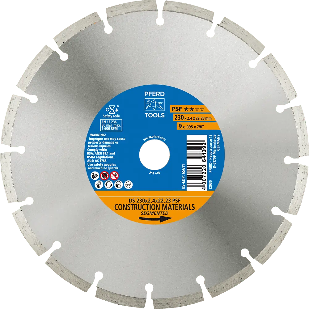 Produktfoto 1 von PFERD TOOLS Diamant-Trennscheibe DS 230x2,4x22,23 mm PSF für schnelles Trennen von Stein und Beton