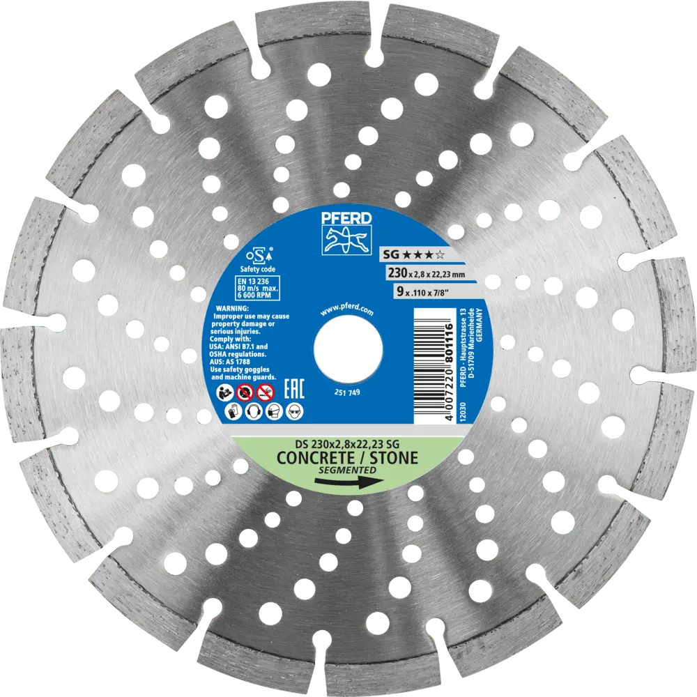 Produktfoto 1 von PFERD TOOLS Diamant-Trennscheibe DS 230x2,8x22,23 mm SG für schnelles Trennen von Stein und Beton
