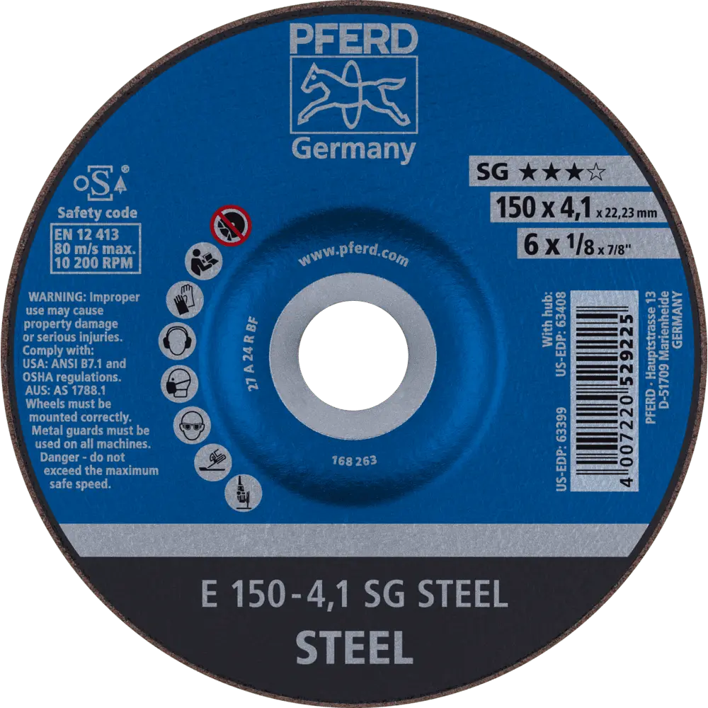 Produktfoto 1 von PFERD TOOLS Schruppscheibe E 150x4,1x22,23 mm Leistungslinie SG STEEL für Stahl, 10 Stk.