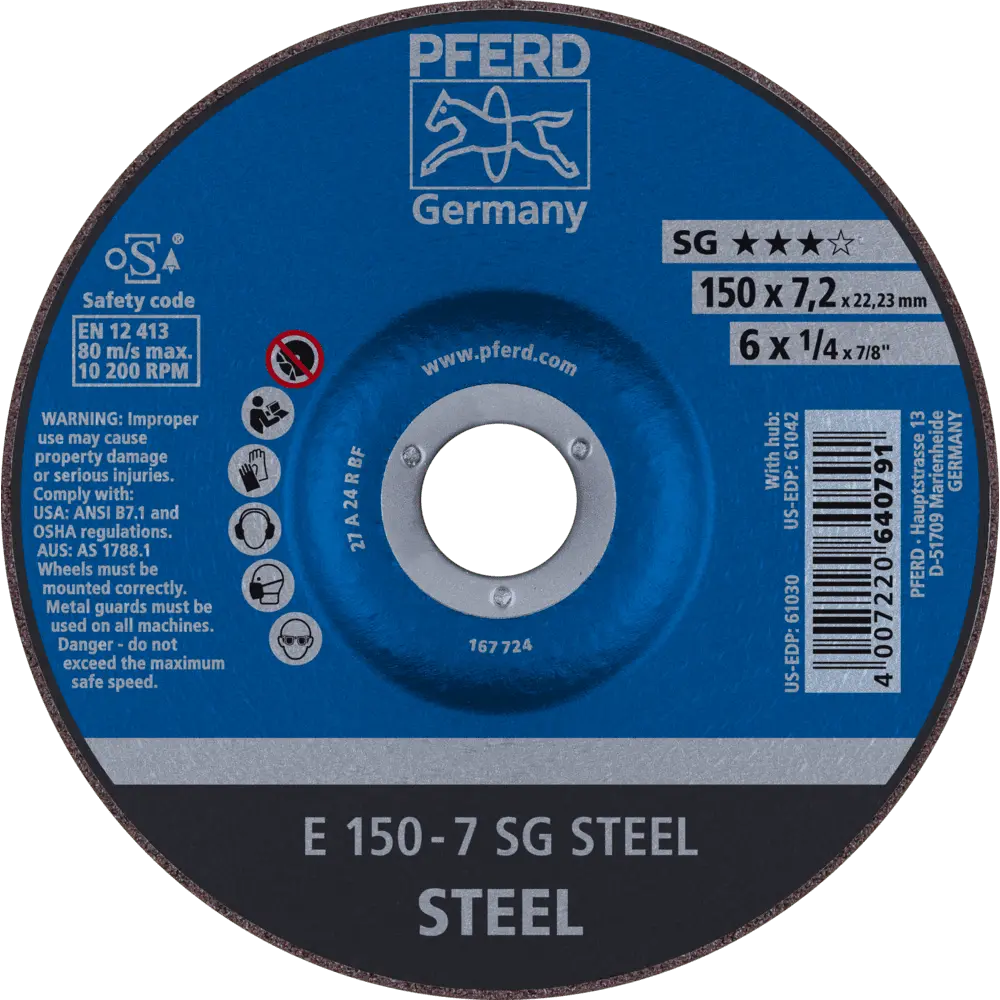 Produktfoto 1 von PFERD TOOLS Schruppscheibe E 150x7,2x22,23 mm Leistungslinie SG STEEL für Stahl, 10 Stk.