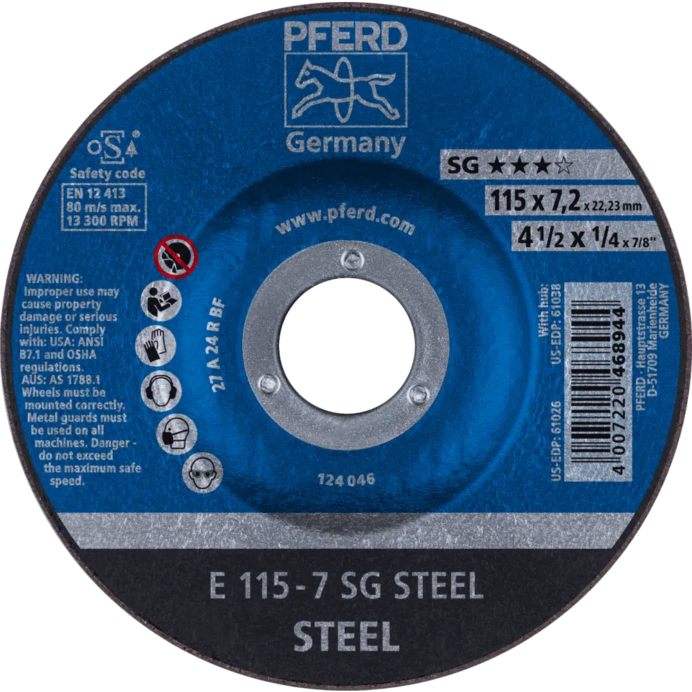 Produktfoto 1 von PFERD TOOLS Schruppscheibe E 115x7,2x22,23 mm Leistungslinie SG STEEL für Stahl, 10 Stk.