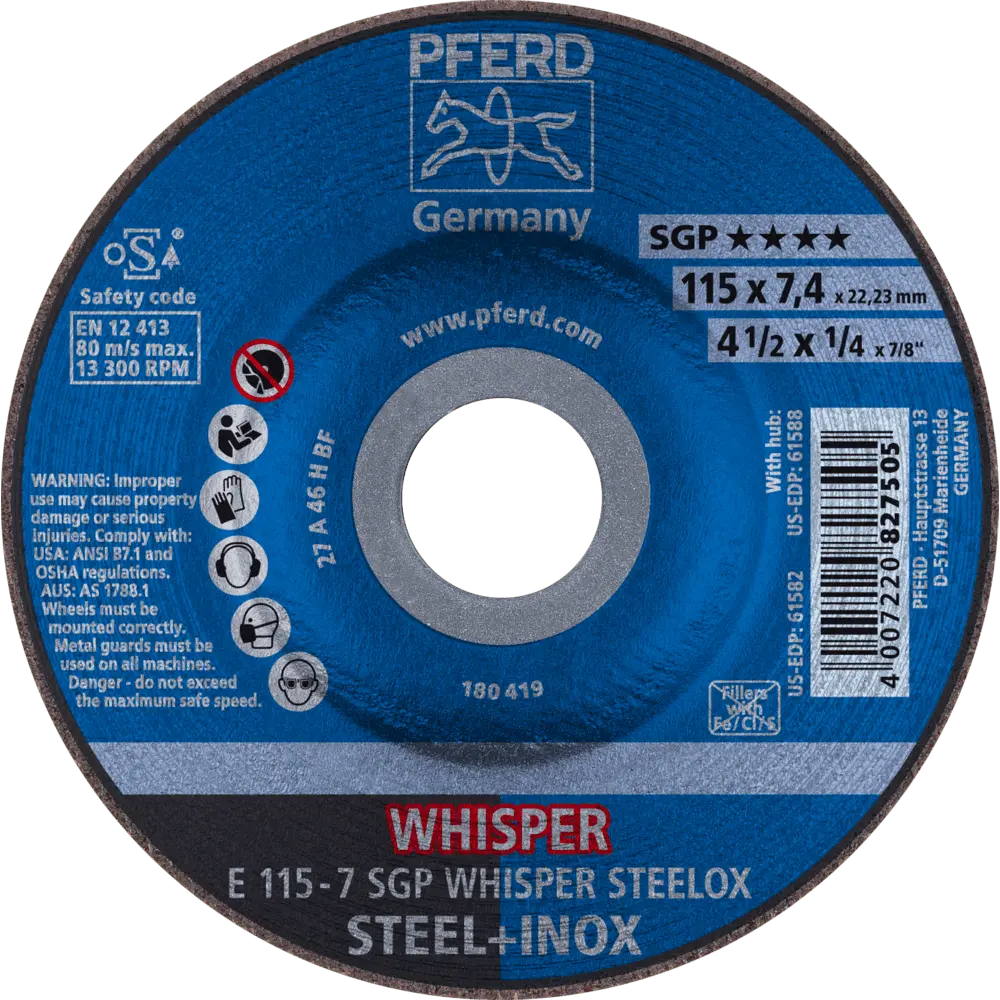 Produktfoto 1 von PFERD TOOLS Schruppscheibe E 115x7,4x22,23 mm Speziallinie SGP STEELOX für Stahl/Edelstahl, 10 Stk.