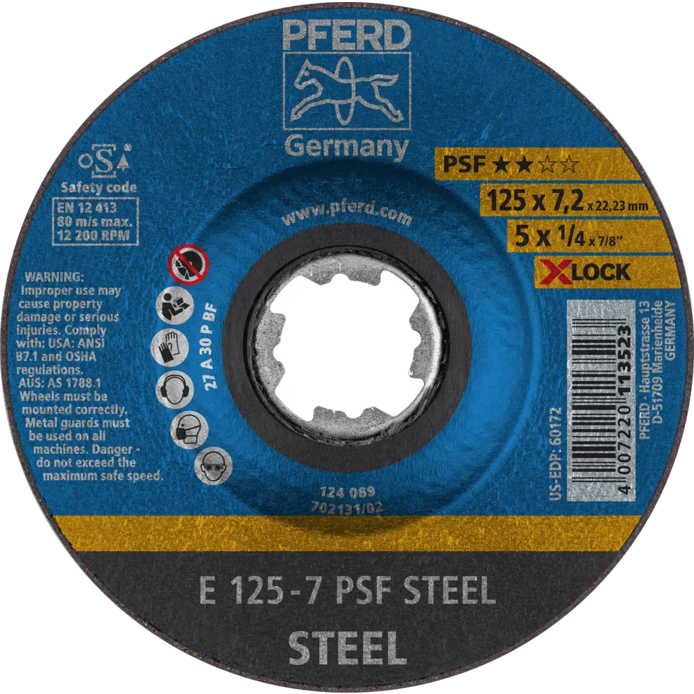 PFERD TOOLS Schruppscheibe E 125x7,2 mm X-LOCK Universallinie PSF STEEL für Stahl, 10 Stk.