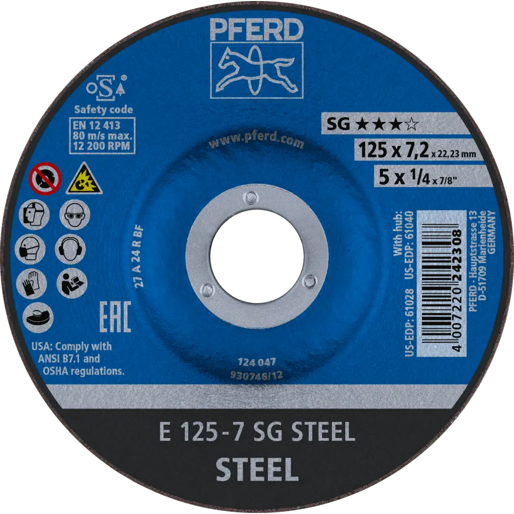 Produktfoto 1 von PFERD TOOLS Schruppscheibe E 125x7,2x22,23 mm Leistungslinie SG STEEL für Stahl, 10 Stk.
