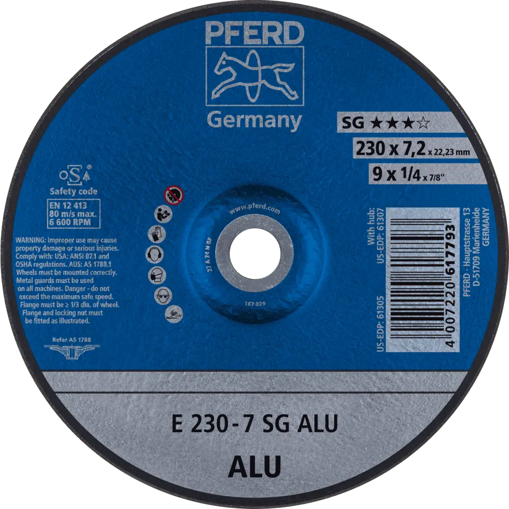 Produktfoto 1 von PFERD TOOLS Schruppscheibe E 230x7,2x22,23 mm Leistungslinie SG ALU für Alu, 10 Stk.