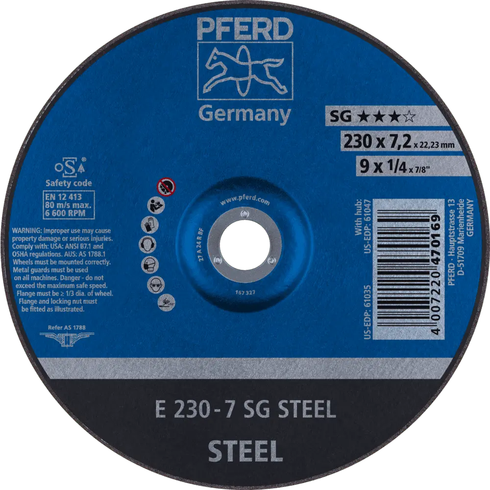 Produktfoto 1 von PFERD TOOLS Schruppscheibe E 230x7,2x22,23 mm Leistungslinie SG STEEL für Stahl, 10 Stk.