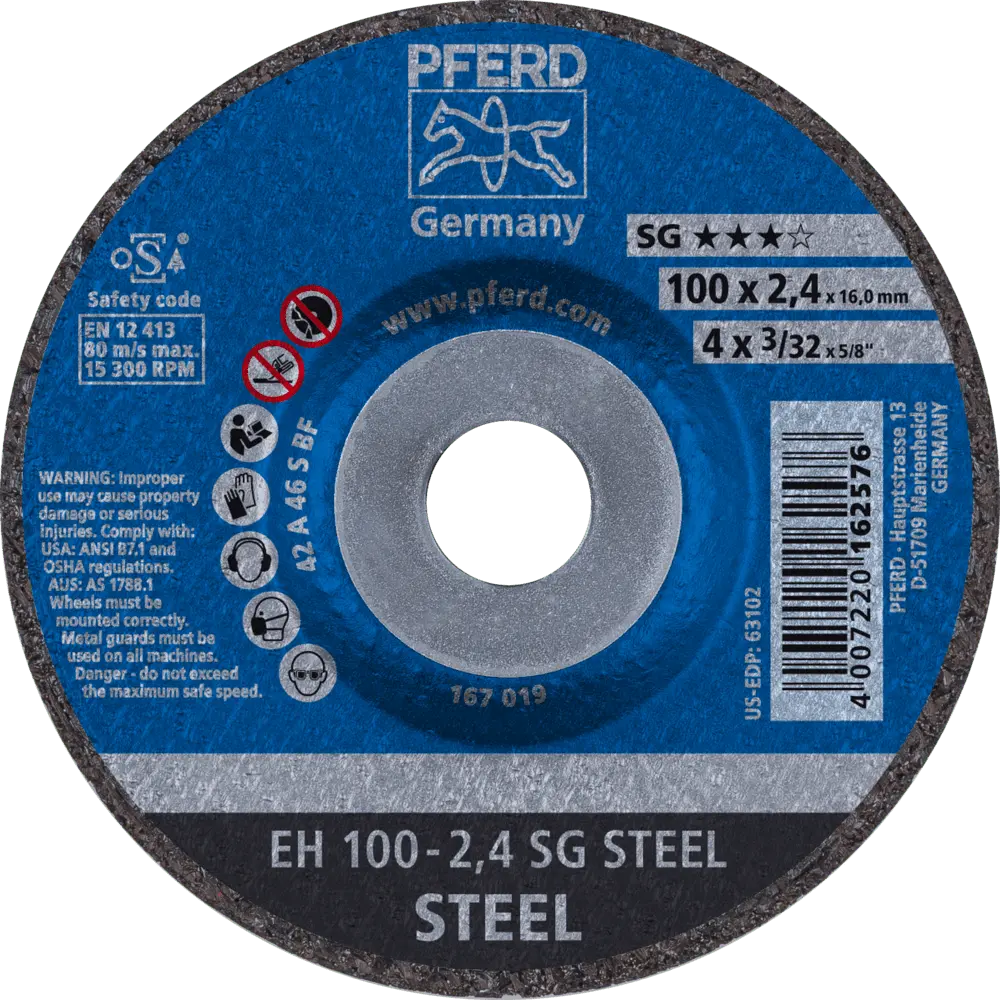 Produktfoto 1 von PFERD TOOLS Trennscheibe EH 100x2,4x16 mm gekröpft Leistungslinie SG STEEL für Stahl, 25 Stk.