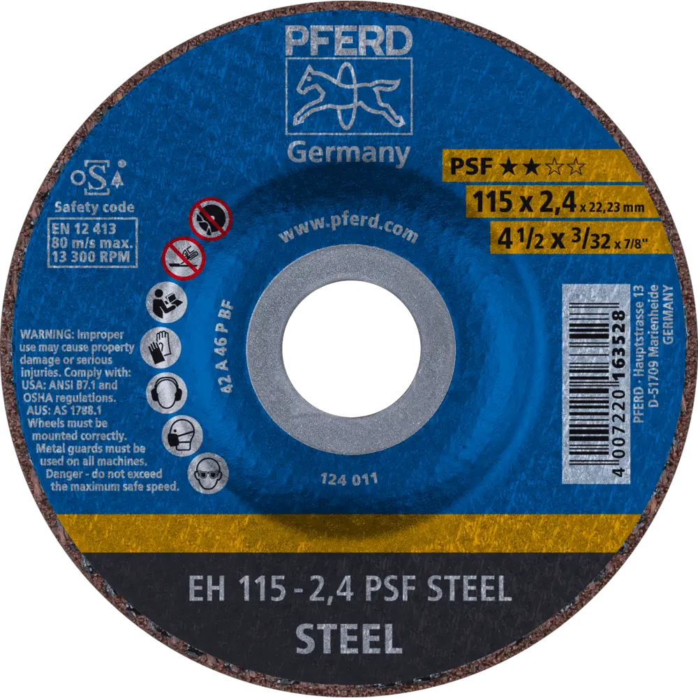Produktfoto 1 von PFERD TOOLS Trennscheibe EH 115x2,4x22,23 mm gekröpft Universallinie PSF STEEL für Stahl, 25 Stk.