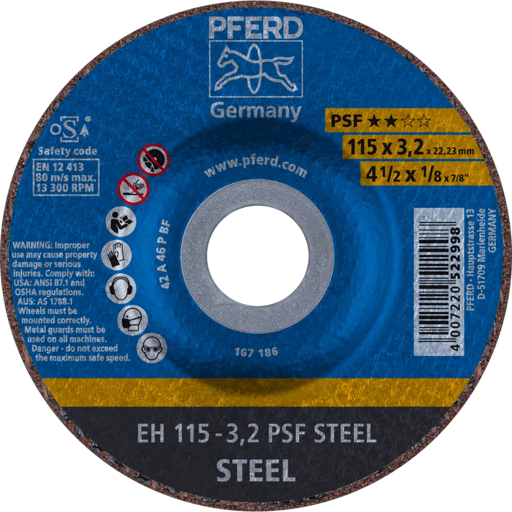Produktfoto 1 von PFERD TOOLS Trennscheibe EH 115x3,2x22,23 mm gekröpft Universallinie PSF STEEL für Stahl, 25 Stk.