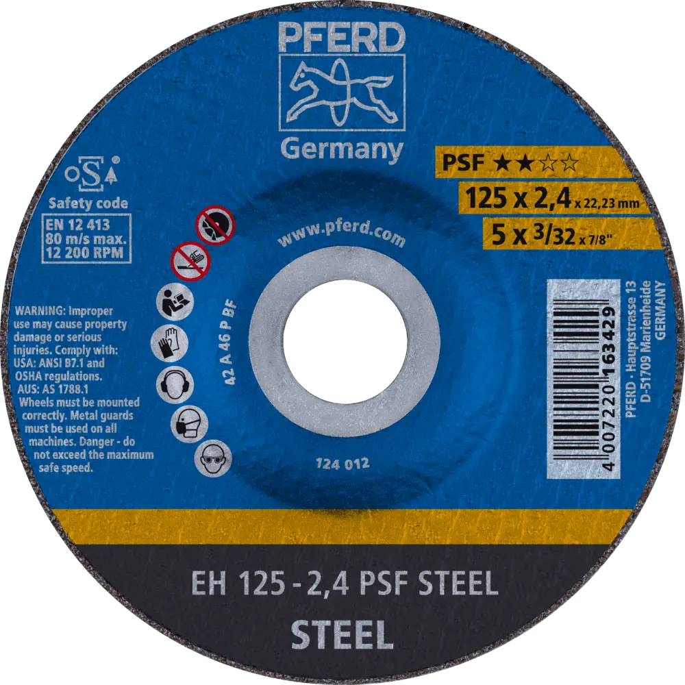Produktfoto 1 von PFERD TOOLS Trennscheibe EH 125x2,4x22,23 mm gekröpft Universallinie PSF STEEL für Stahl, 25 Stk.