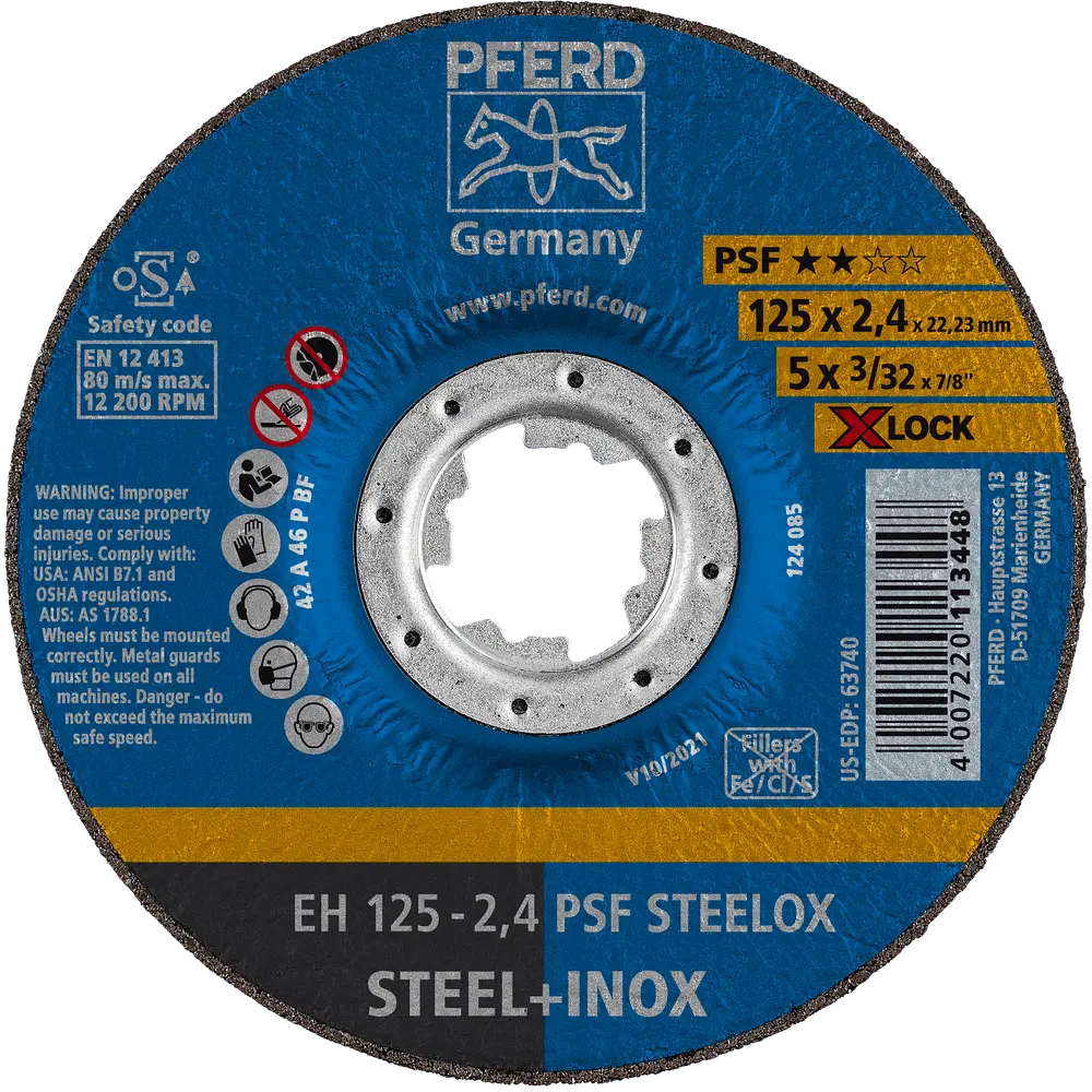 Produktfoto 1 von PFERD TOOLS Trennscheibe EH 125x2,4 mm X-LOCK gekröpft Universallinie PSF STEELOX für Stahl/Edelstahl, 25 Stk.