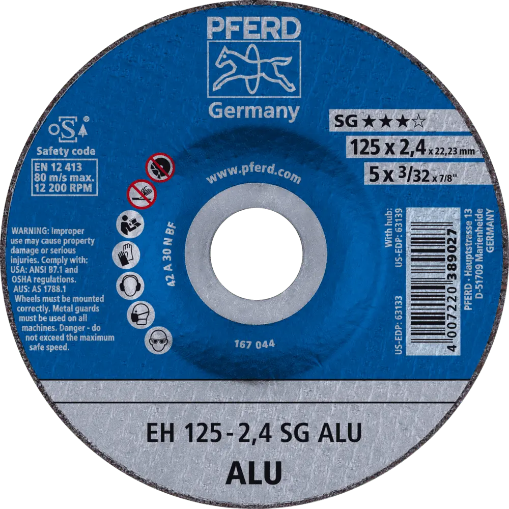 Produktfoto 1 von PFERD TOOLS Trennscheibe EH 125x2,4x22,23 mm gekröpft Leistungslinie SG ALU für Alu, 25 Stk.