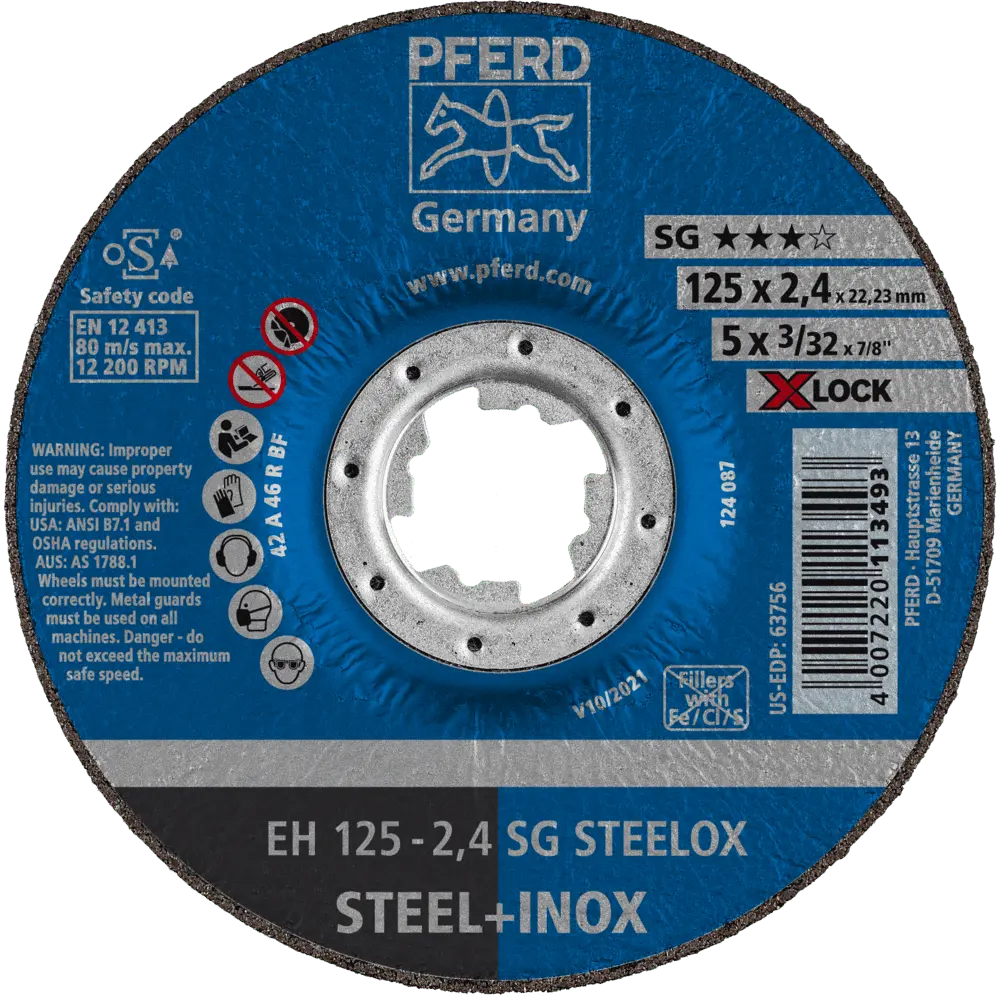 Produktfoto 1 von PFERD TOOLS Trennscheibe EH 125x2,4 mm X-LOCK gekröpft Leistungslinie SG STEELOX für Stahl/Edelstahl, 25 Stk.