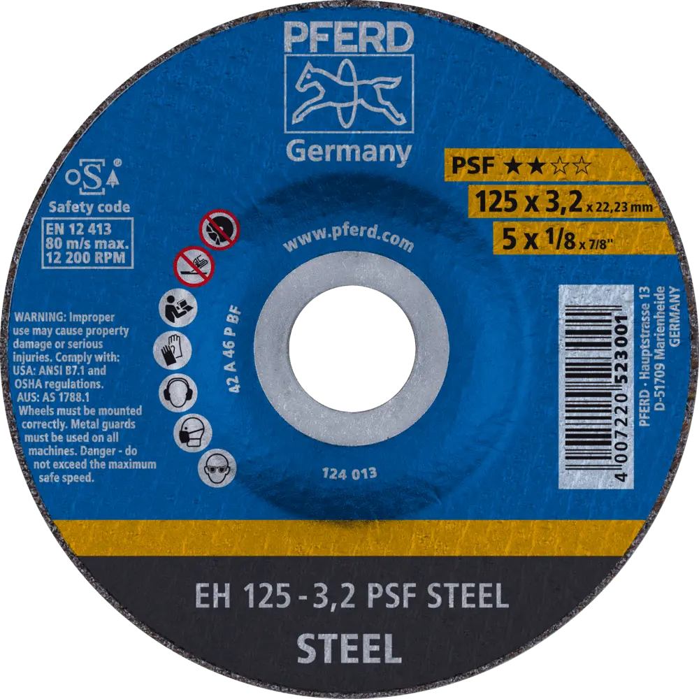 Produktfoto 1 von PFERD TOOLS Trennscheibe EH 125x3,2x22,23 mm gekröpft Universallinie PSF STEEL für Stahl, 25 Stk.