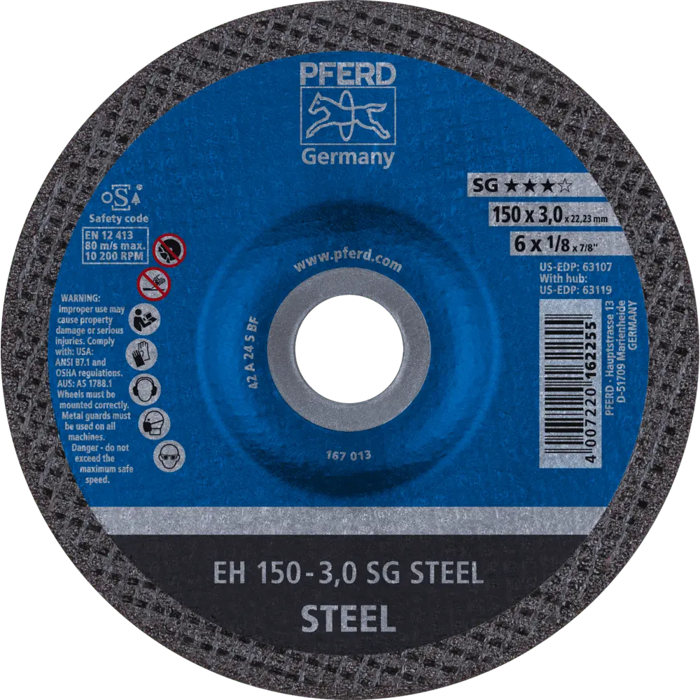 Produktfoto 1 von PFERD TOOLS Trennscheibe EH 150x3,0x22,23 mm gekröpft Leistungslinie SG STEEL für Stahl, 25 Stk.