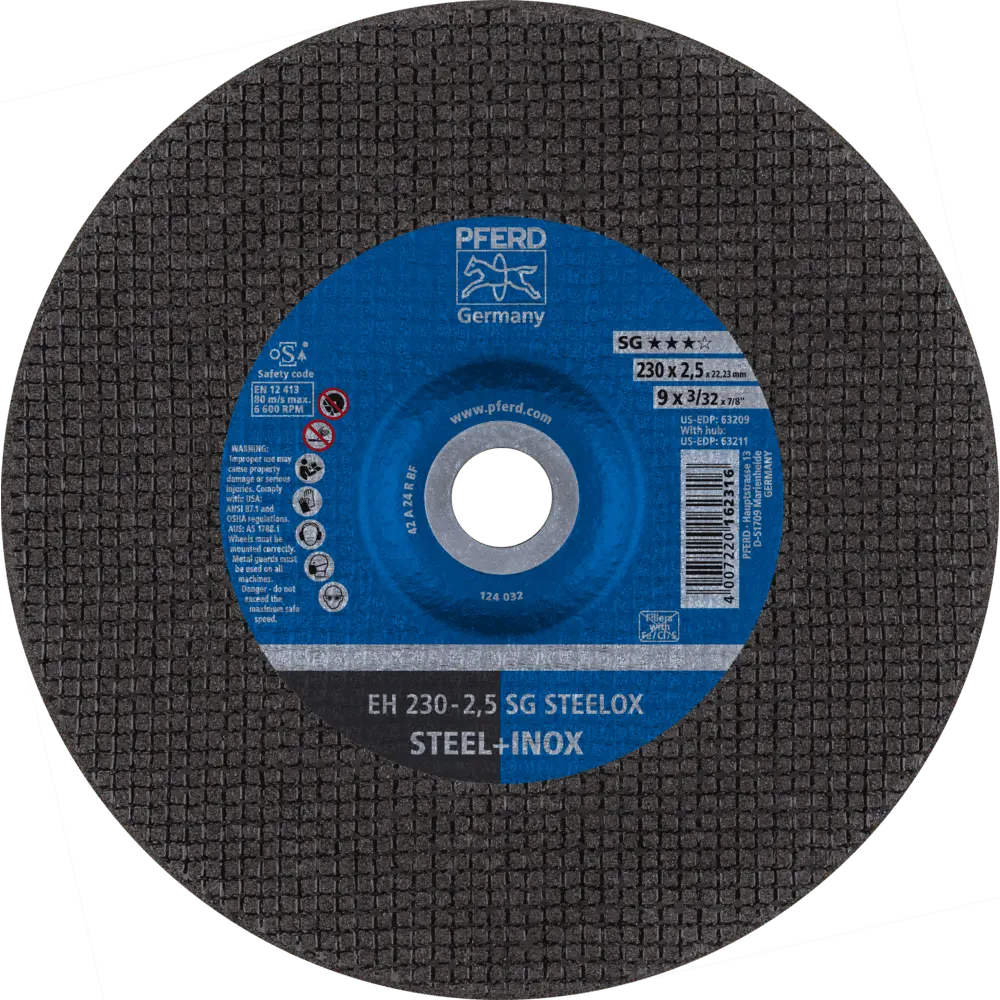 Produktfoto 1 von PFERD TOOLS Trennscheibe EH 230x2,5x22,23 mm gekröpft Leistungslinie SG STEELOX für Stahl/Edelstahl, 25 Stk.