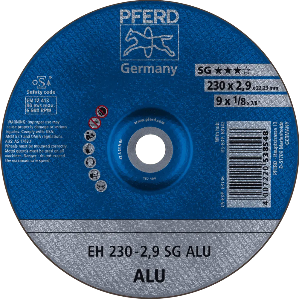 Produktfoto 1 von PFERD TOOLS Trennscheibe EH 230x2,9x22,23 mm gekröpft Leistungslinie SG ALU für Alu, 25 Stk.