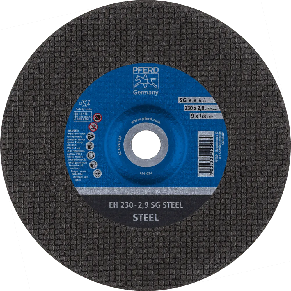 Produktfoto 1 von PFERD TOOLS Trennscheibe EH 230x2,9x22,23 mm gekröpft Leistungslinie SG STEEL für Stahl, 25 Stk.