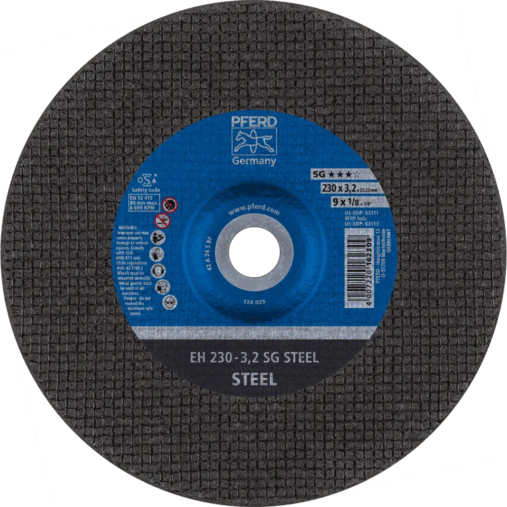 Produktfoto 1 von PFERD TOOLS Trennscheibe EH 230x3,2x22,23 mm gekröpft Leistungslinie SG STEEL für Stahl, 25 Stk.