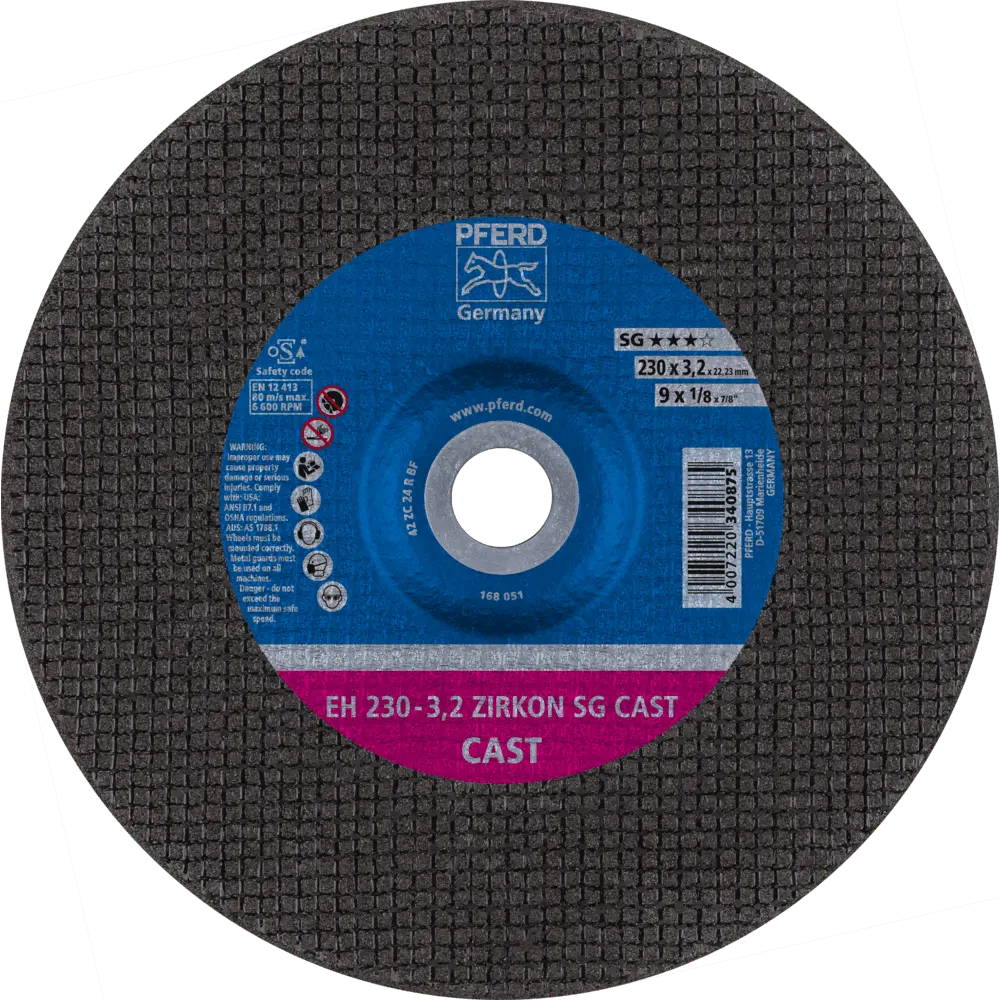Produktfoto 1 von PFERD TOOLS Trennscheibe EH 230x3,2x22,23 mm gekröpft ZIRKON Leistungslinie SG CAST für Guss, 25 Stk.