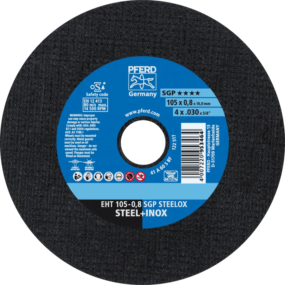Produktfoto 1 von PFERD TOOLS Trennscheibe EHT 105x0,8x16 mm gerade Speziallinie SGP STEELOX für Stahl/Edelstahl, 25 Stk.