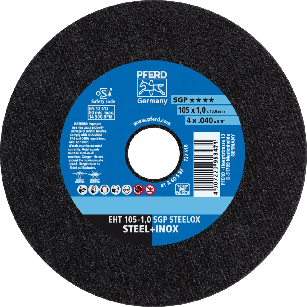 Produktfoto 1 von PFERD TOOLS Trennscheibe EHT 105x1,0x16 mm gerade Speziallinie SGP STEELOX für Stahl/Edelstahl, 25 Stk.