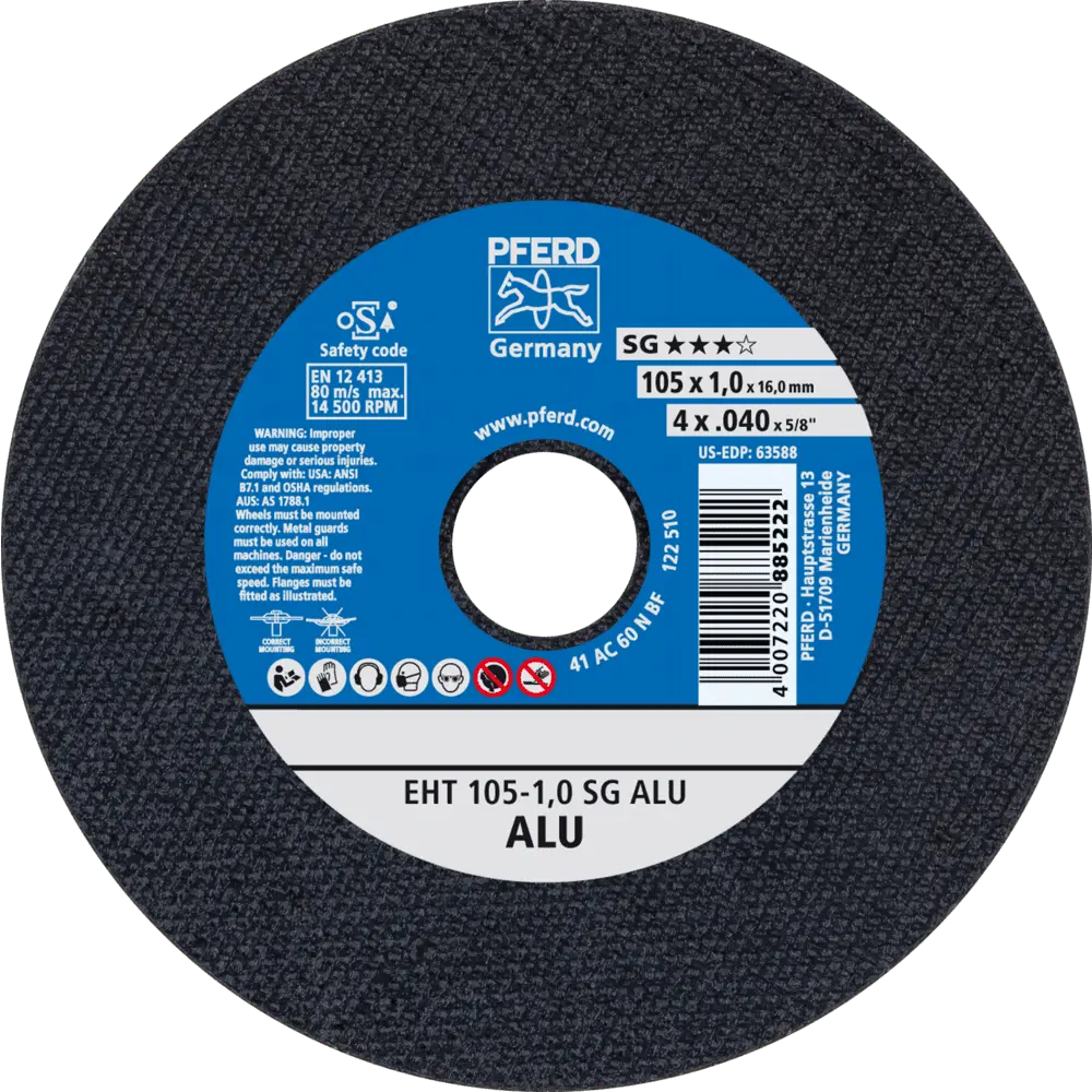 Produktfoto 1 von PFERD TOOLS Trennscheibe EHT 105x1,0x16 mm gerade Leistungslinie SG ALU für Alu, 25 Stk.