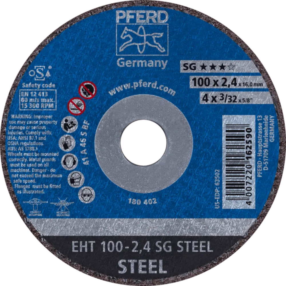 Produktfoto 1 von PFERD TOOLS Trennscheibe EHT 100x2,4x16 mm gerade Leistungslinie SG STEEL für Stahl, 25 Stk.