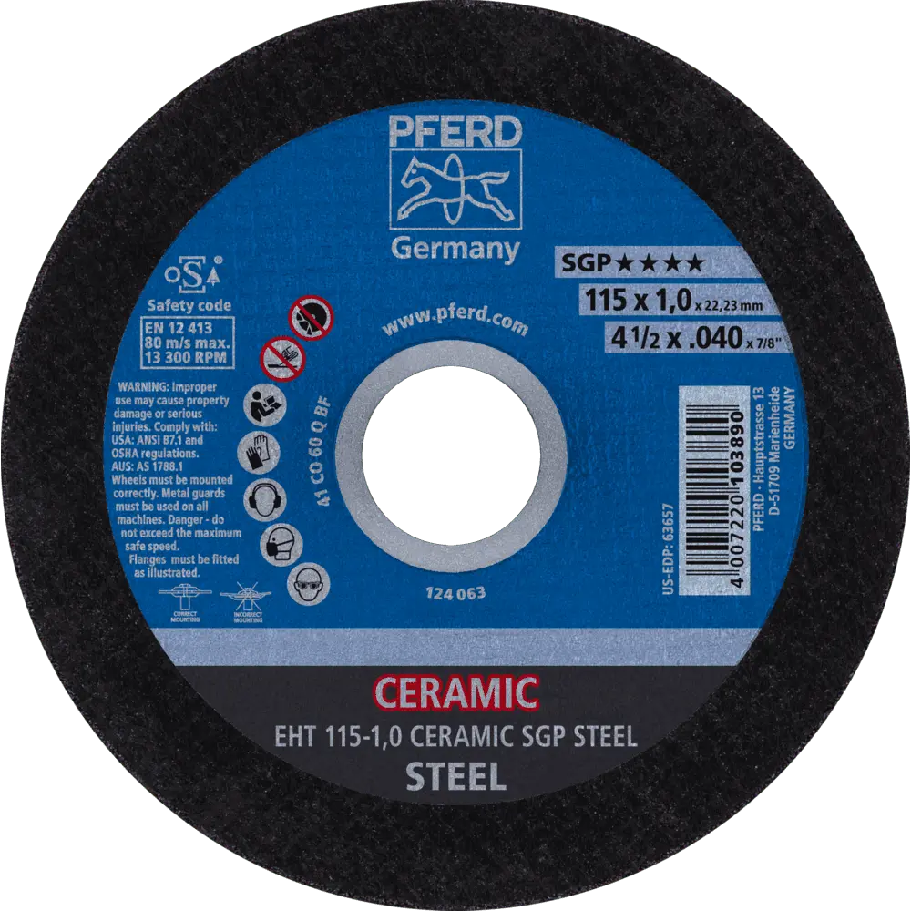 Produktfoto 1 von PFERD TOOLS Trennscheibe EHT 115x1,0x22,23 mm gerade CERAMIC Speziallinie SGP STEEL für Stahl, 25 Stk.