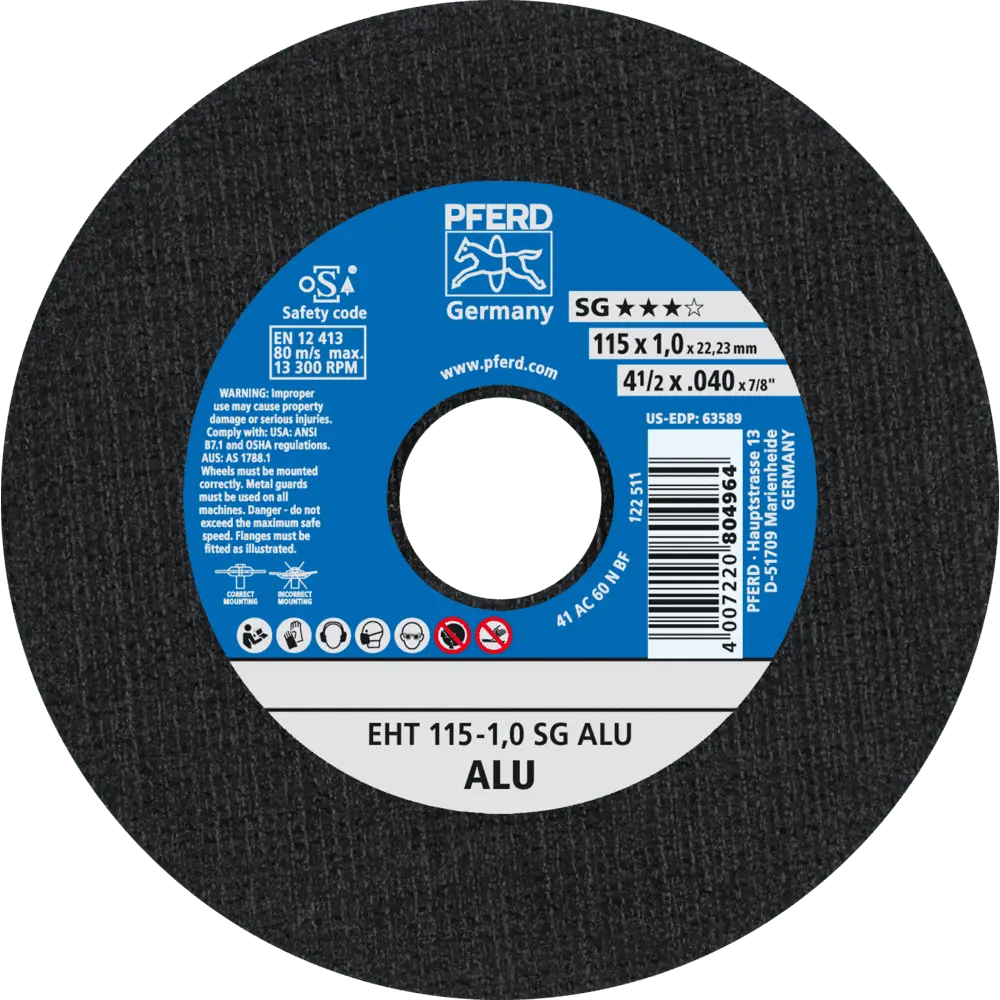 Produktfoto 1 von PFERD TOOLS Trennscheibe EHT 115x1,0x22,23 mm gerade Leistungslinie SG ALU für Alu, 25 Stk.