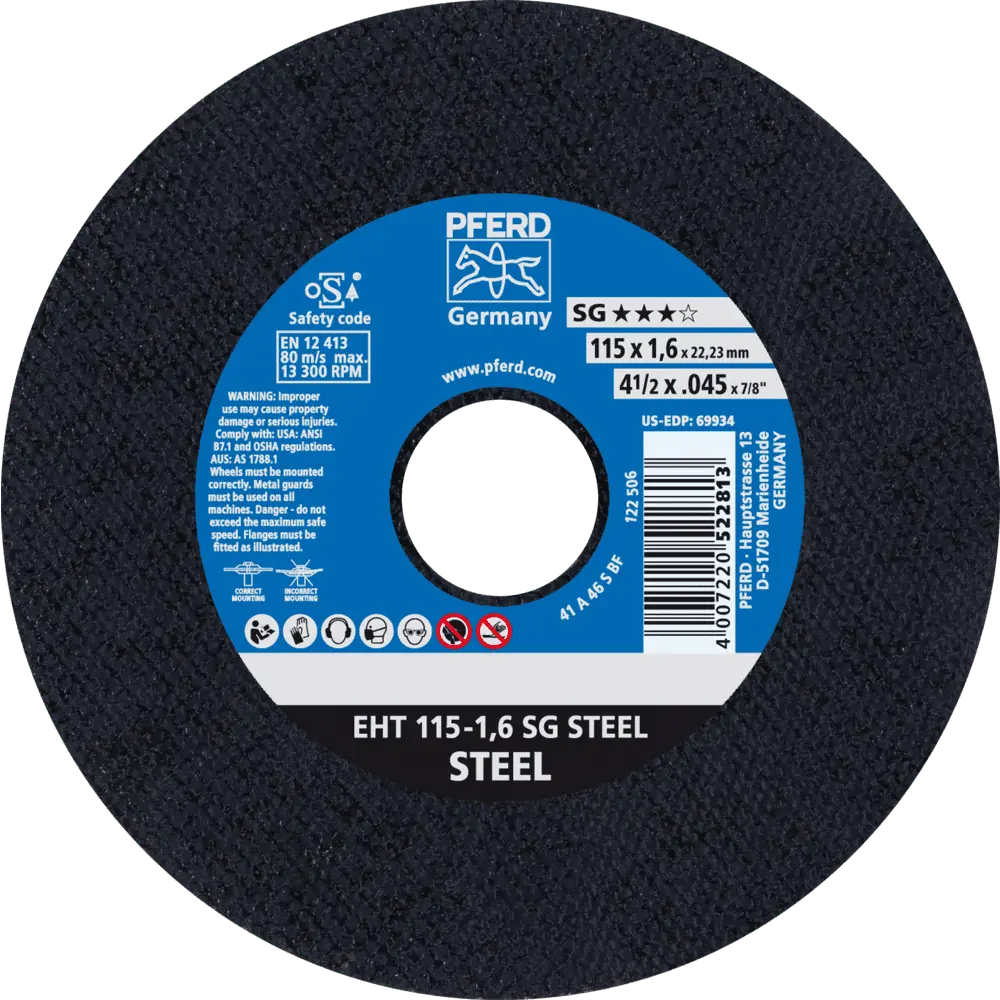 Produktfoto 1 von PFERD TOOLS Trennscheibe EHT 115x1,6x22,23 mm gerade Leistungslinie SG STEEL für Stahl, 25 Stk.