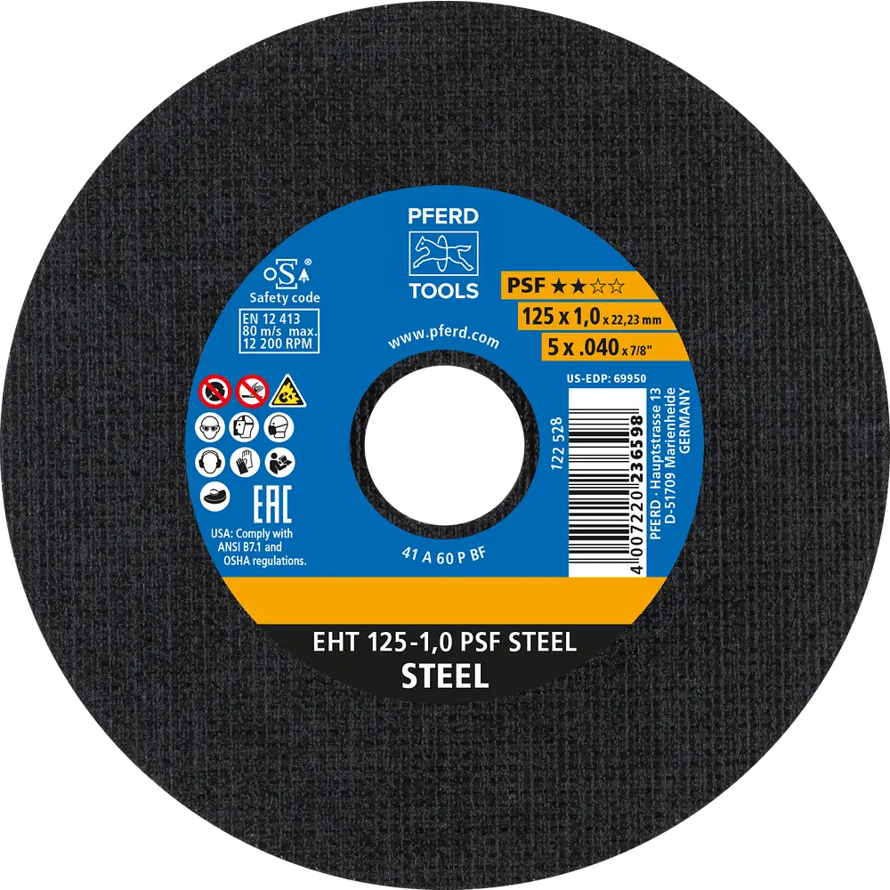 Produktfoto 1 von PFERD TOOLS Trennscheibe EHT 125x1,0x22,23 mm gerade Universallinie PSF STEEL für Stahl, 25 Stk.