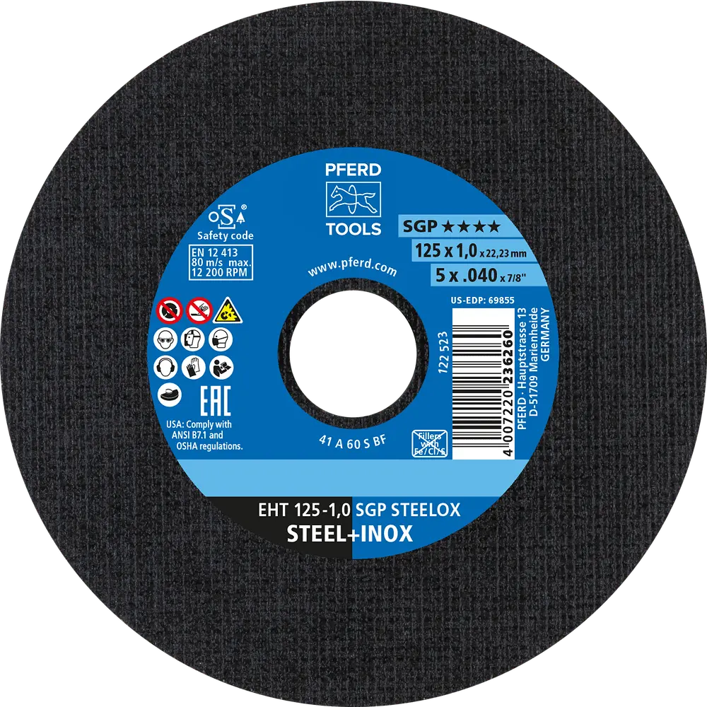 Produktfoto 1 von PFERD TOOLS Trennscheibe EHT 125x1,0x22,23 mm gerade Speziallinie SGP STEELOX für Stahl/Edelstahl, 25 Stk.
