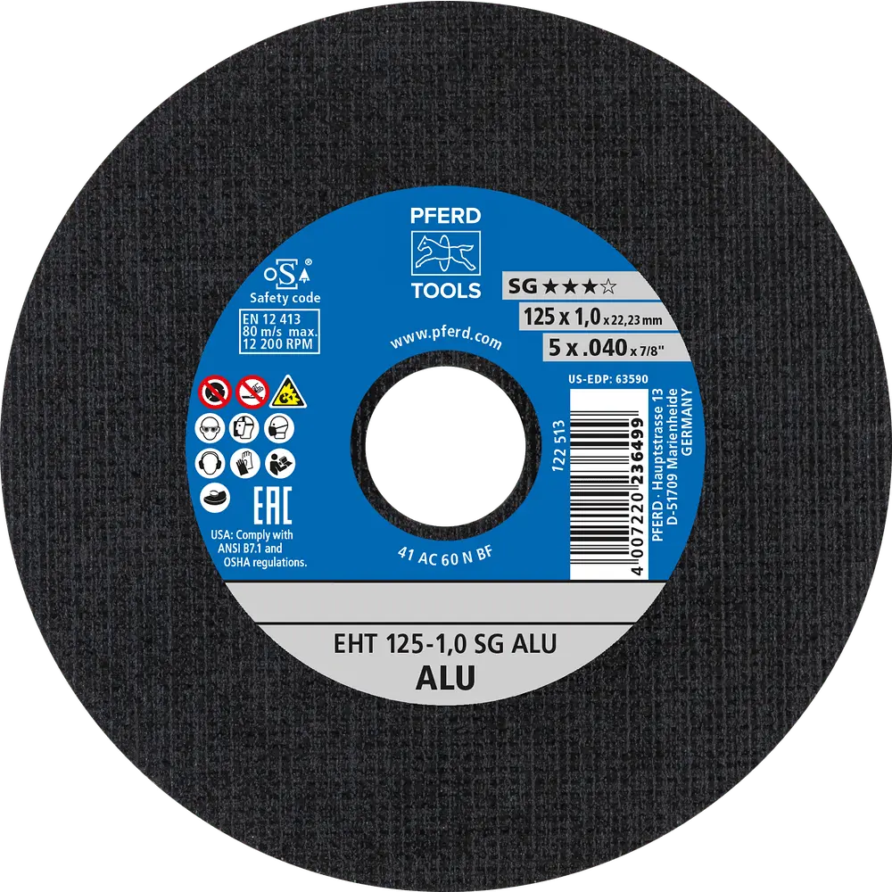 Produktfoto 1 von PFERD TOOLS Trennscheibe EHT 125x1,0x22,23 mm gerade Leistungslinie SG ALU für Alu, 25 Stk.