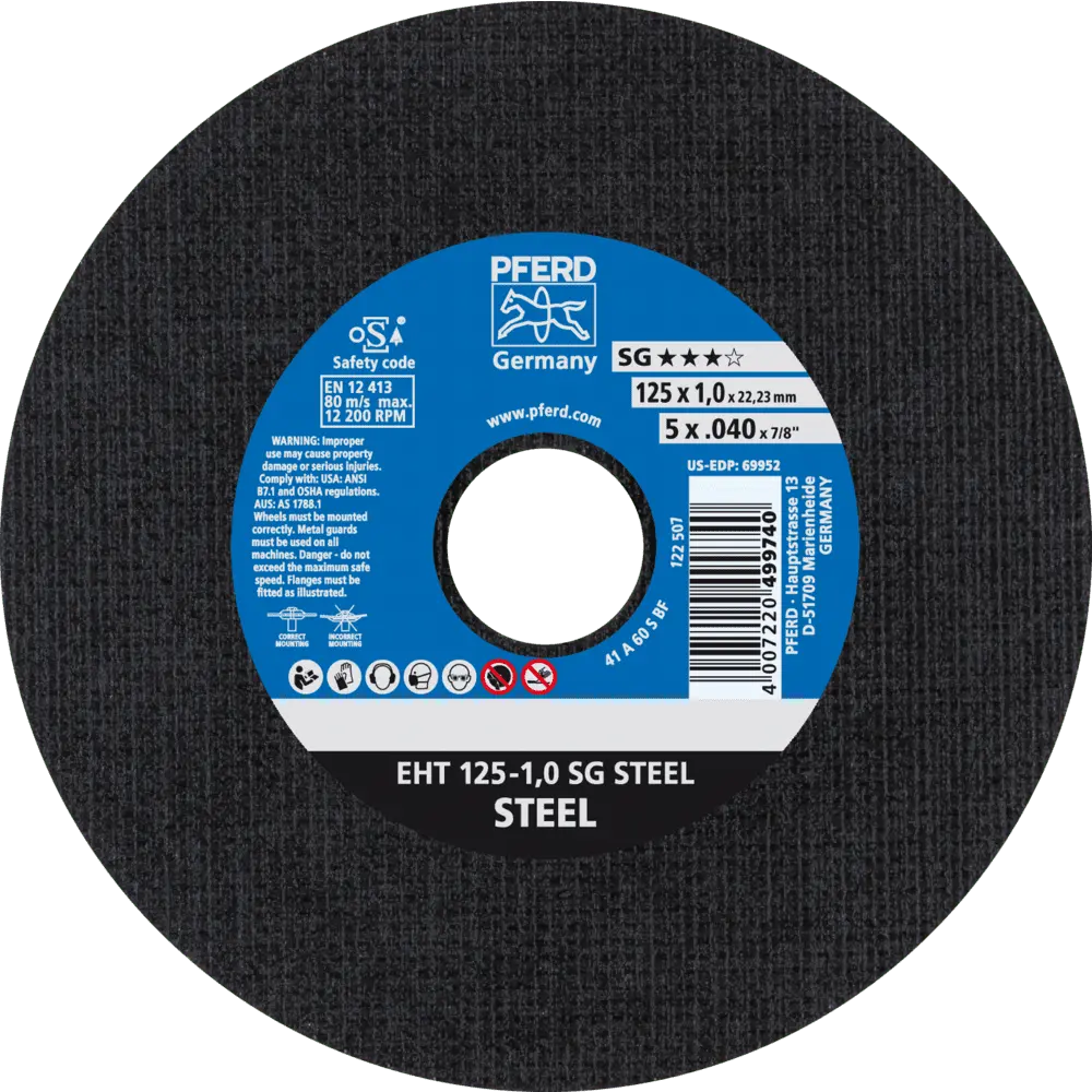 Produktfoto 1 von PFERD TOOLS Trennscheibe EHT 125x1,0x22,23 mm gerade Leistungslinie SG STEEL für Stahl, 25 Stk.