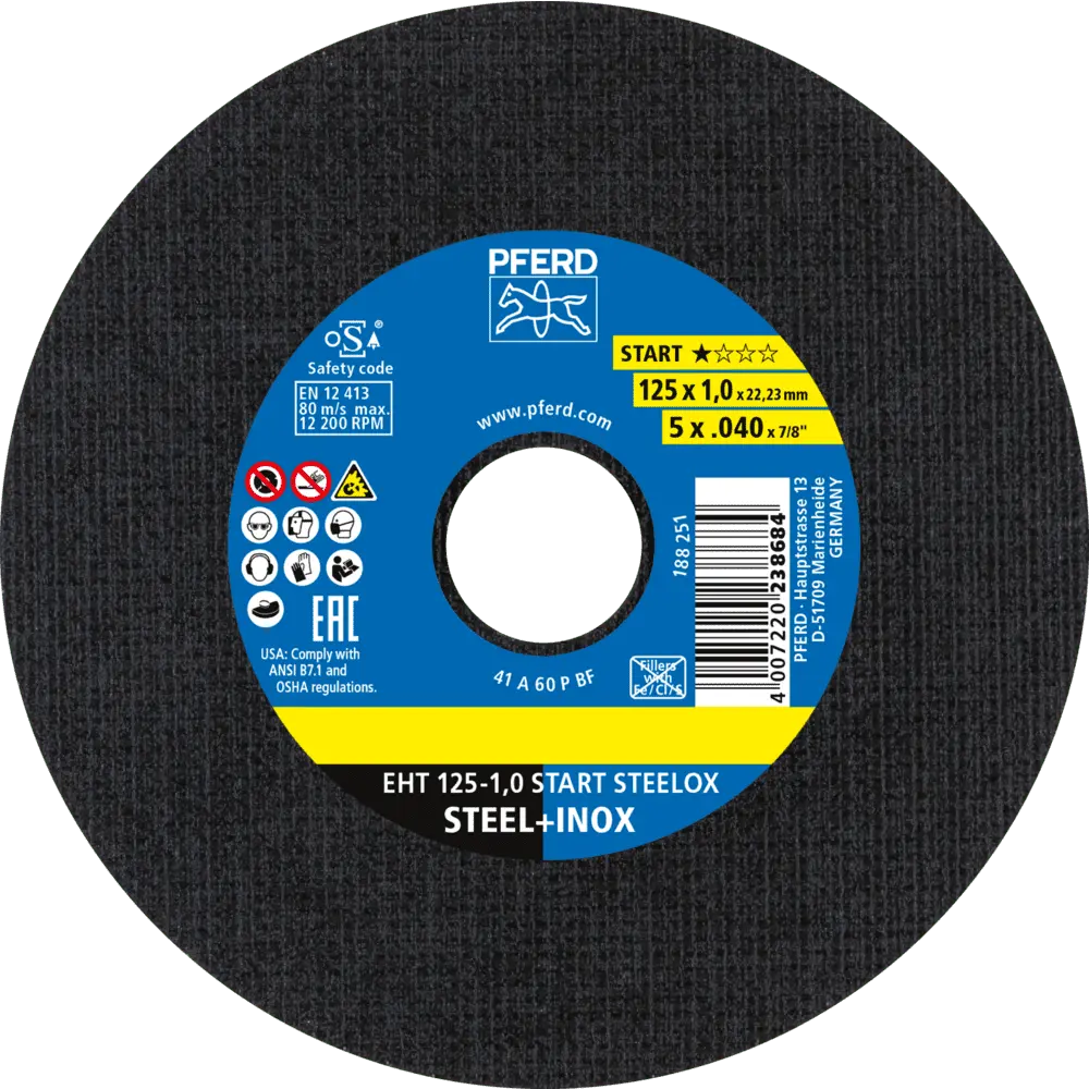 Produktfoto 1 von PFERD TOOLS Trennscheibe EHT 125x1,0x22,23 mm gerade Startlinie START STEELOX für Stahl/Edelstahl (10), 10 Stk.