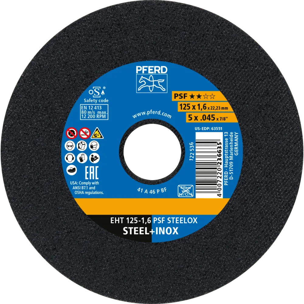 PFERD TOOLS Trennscheibe EHT 125x1,6x22,23 mm gerade Universallinie PSF STEEL für Stahl (10), 10 Stk.