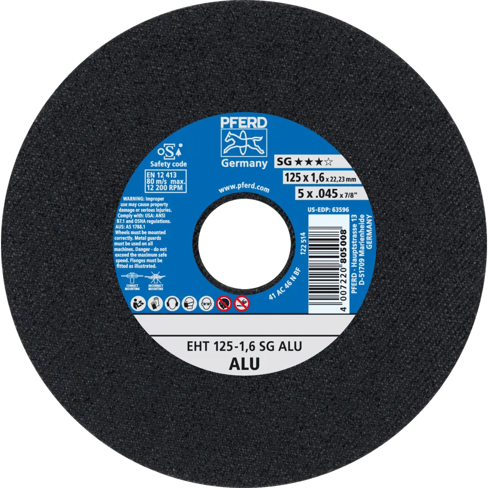 Produktfoto 1 von PFERD TOOLS Trennscheibe EHT 125x1,6x22,23 mm gerade Leistungslinie SG ALU für Alu, 25 Stk.