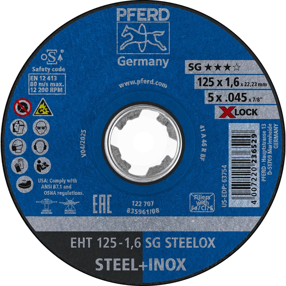 Produktfoto 1 von PFERD TOOLS Trennscheibe EHT 125x1,6 mm X-LOCK gerade Leistungslinie SG STEELOX für Stahl/Edelstahl, 25 Stk.