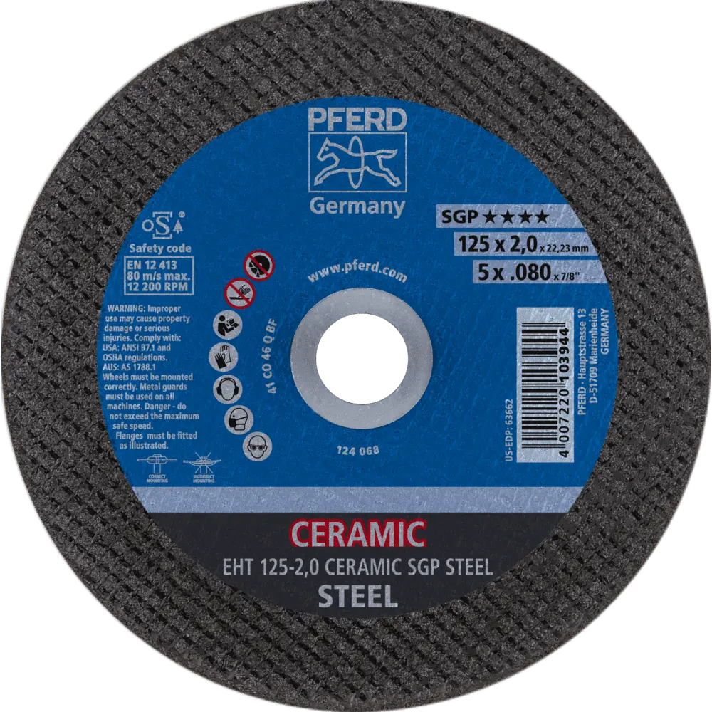 Produktfoto 1 von PFERD TOOLS Trennscheibe EHT 125x2,0x22,23 mm gerade CERAMIC Speziallinie SGP STEEL für Stahl, 25 Stk.