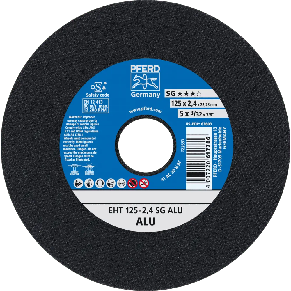 Produktfoto 1 von PFERD TOOLS Trennscheibe EHT 125x2,4x22,23 mm gerade Leistungslinie SG ALU für Alu, 25 Stk.