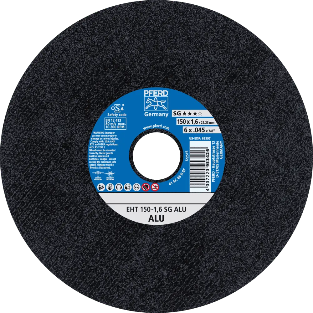 Produktfoto 1 von PFERD TOOLS Trennscheibe EHT 150x1,6x22,23 mm gerade Leistungslinie SG ALU für Alu, 25 Stk.