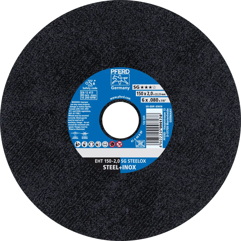 Produktfoto 1 von PFERD TOOLS Trennscheibe EHT 150x2,0x22,23 mm gerade Leistungslinie SG STEELOX für Stahl/Edelstahl, 25 Stk.