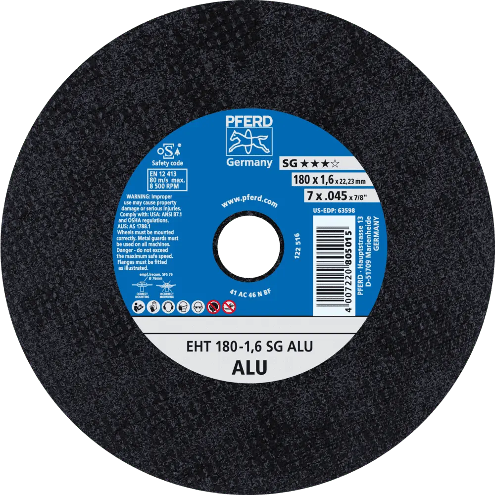 Produktfoto 1 von PFERD TOOLS Trennscheibe EHT 180x1,6x22,23 mm gerade Leistungslinie SG ALU für Alu, 25 Stk.