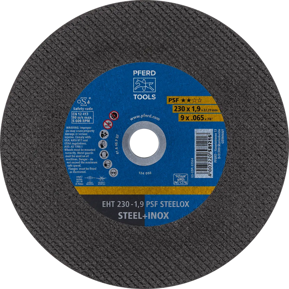 Produktfoto 1 von PFERD TOOLS Trennscheibe EHT 230x1,9x22,23 mm gerade Universallinie PSF STEELOX für Stahl/Edelstahl (25), 25 Stk.