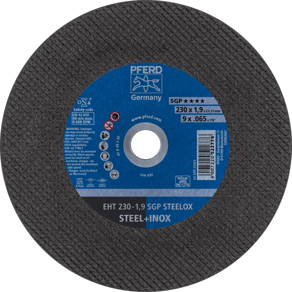 PFERD TOOLS Trennscheibe EHT 230x1,9x22,23 mm gerade Speziallinie SGP STEELOX für Stahl/Edelstahl, 25 Stk.