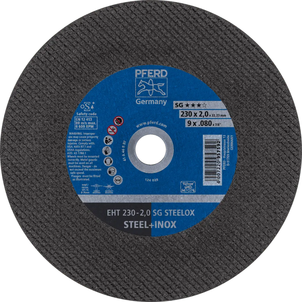 Produktfoto 1 von PFERD TOOLS Trennscheibe EHT 230x2,0x22,23 mm gerade Leistungslinie SG STEELOX für Stahl/Edelstahl, 25 Stk.