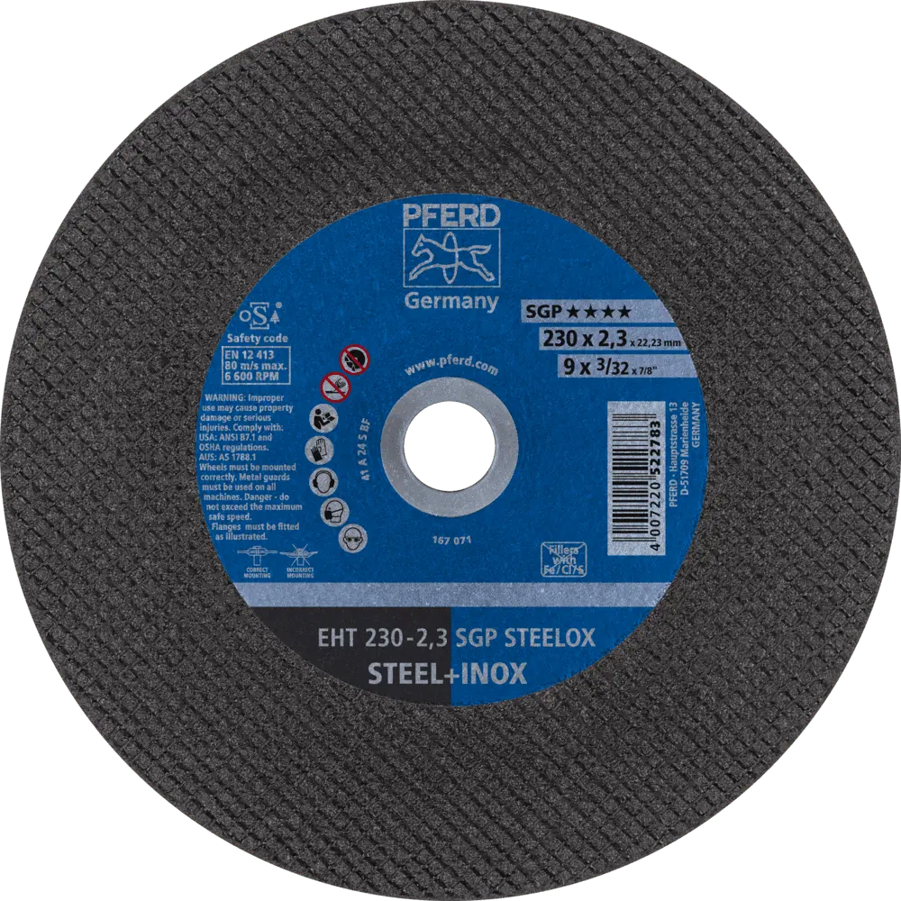 PFERD TOOLS Trennscheibe EHT 230x2,3x22,23 mm gerade Speziallinie SGP STEELOX für Stahl/Edelstahl, 25 Stk.